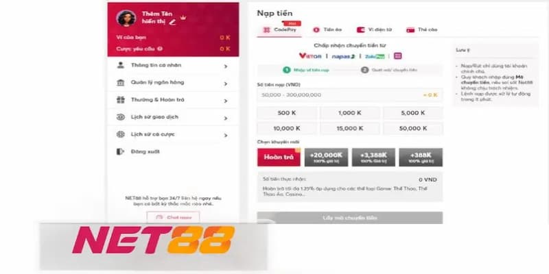 Hướng dẫn chi tiết cách nạp tiền Net88